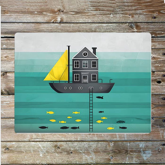 Floating Houseboat Fish Sea Nautical | Metal Sign Plaque