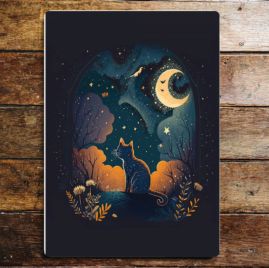Night Sky Cat Moon Art Sign Plaque