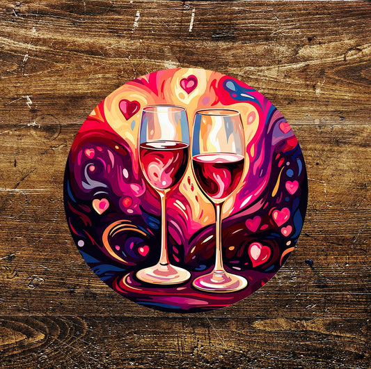 Love wine Stained Glass affect Circle Metal Sign