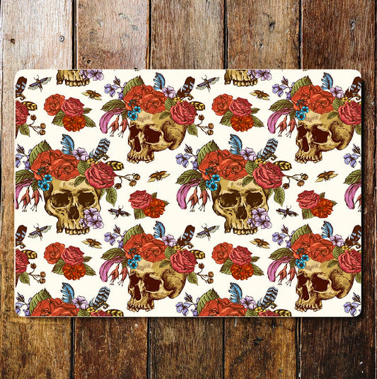 Skull Roses Flowers Bugs Floral Metal Wall Sign