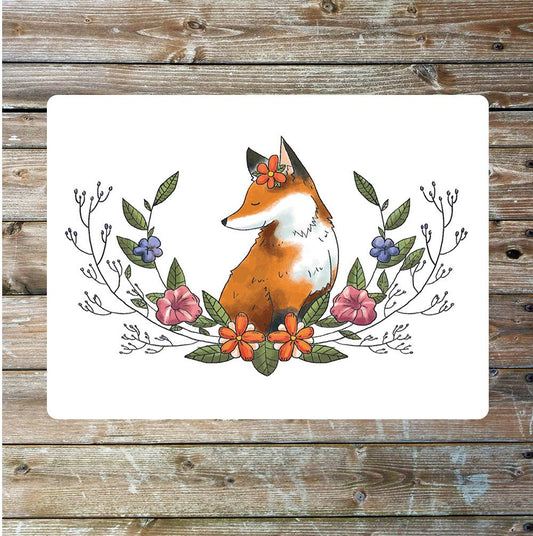 Red fox flowers wildlife vintage art Metal Sign Plaque