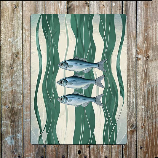 Three Silver Fish Sedweed Sea Nautical Metal Sign Plaque