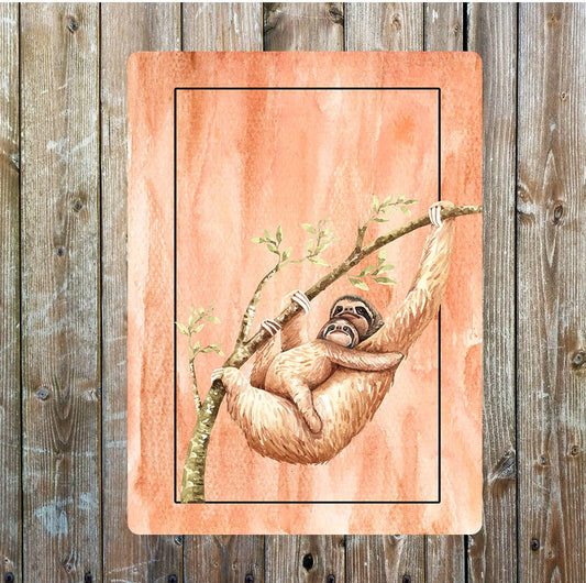 Sloth mother babies wildlife nature art Metal Wall Sign