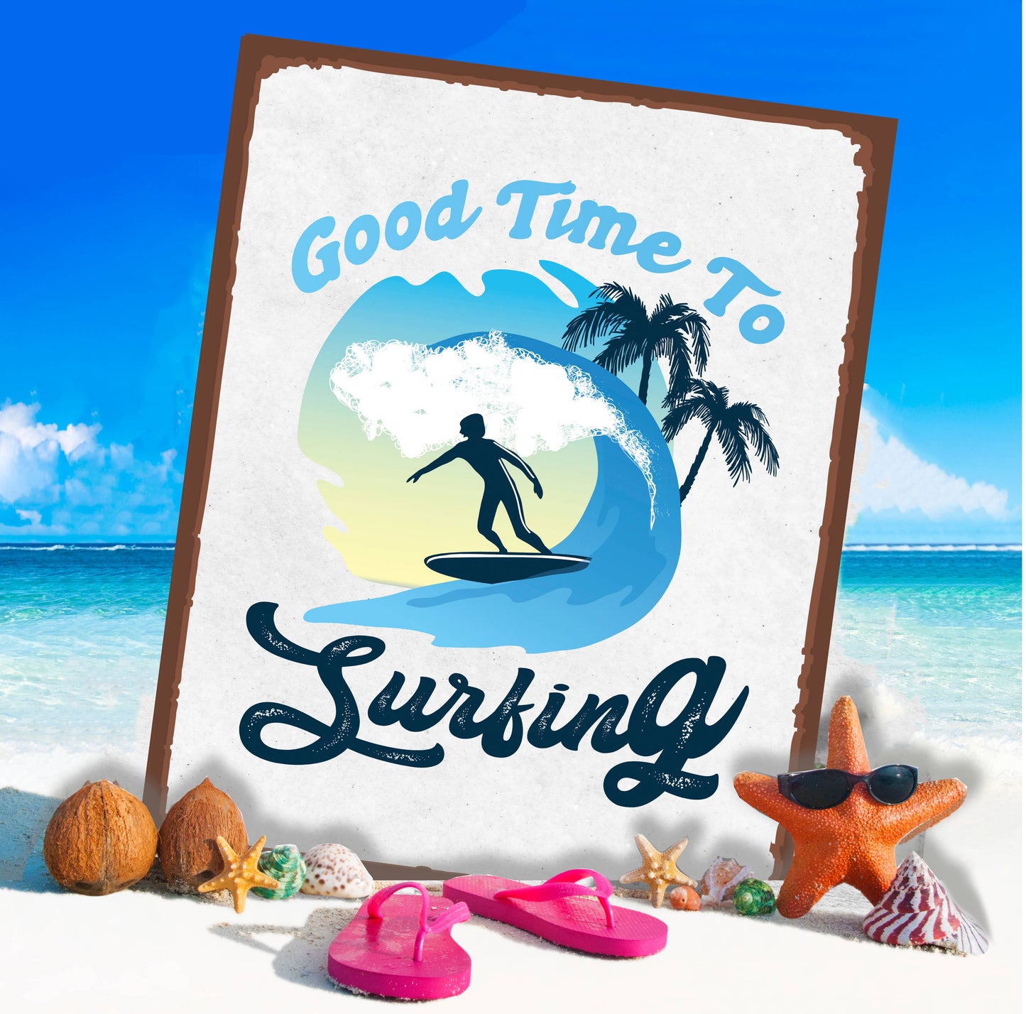 Good Time To Surfing Summer Beach | Metal Wall Sign Plaque