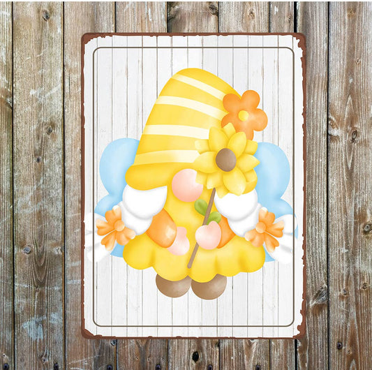 Sunflower gnome summer art Metal Wall Sign