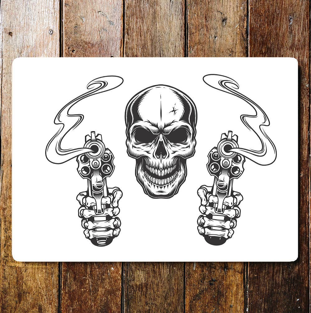 Skull And Guns Skeletal Hands Metal Wall Sign