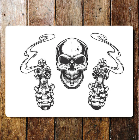 Skull And Guns Skeletal Hands Metal Wall Sign