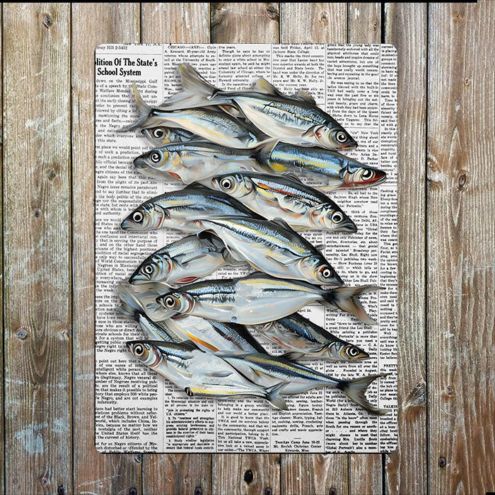 Fish On Newpaper Painting | Metal Sign Plaque