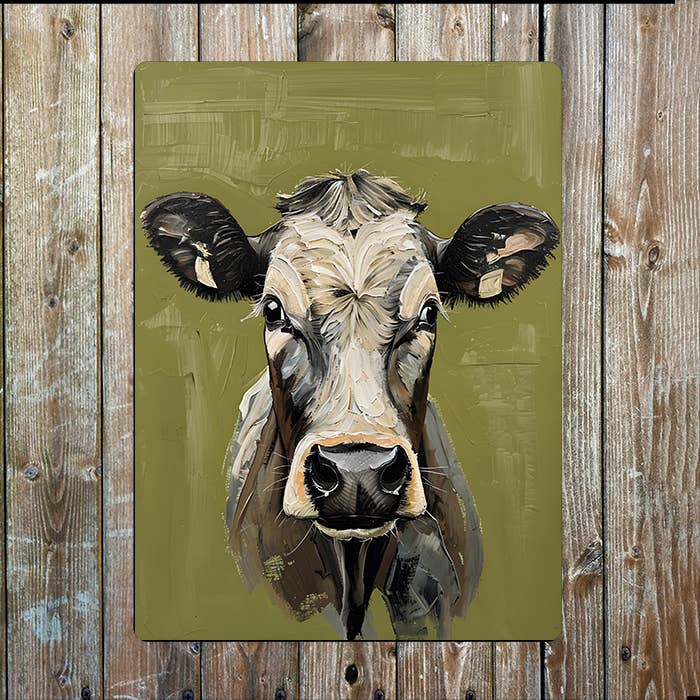 Painting Style of Cow's Head Metal Sign Plaque