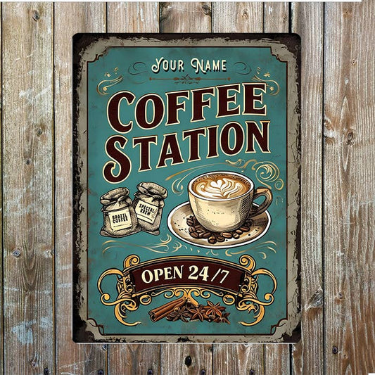 Coffee Station Name Custom Personalised | Metal Wall Sign