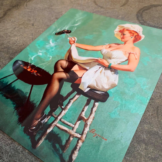 Pin Up Girl BBQ Sausage Metal Art Wall Sign