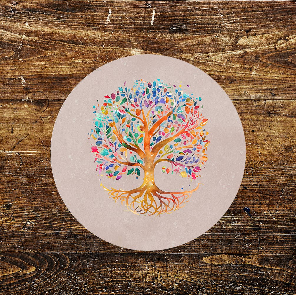 Watercolour Tree of Life Bright Metal Sign Circle