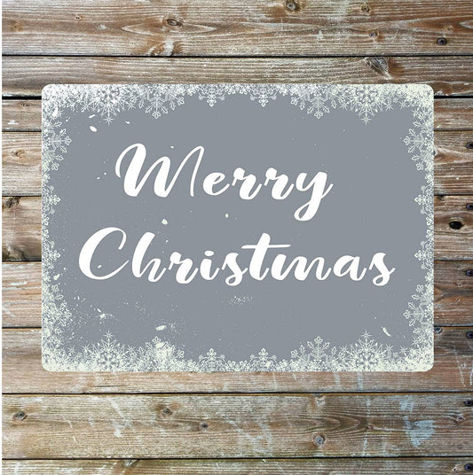 Merry Christmas Grey Snow | Metal Sign Plaque