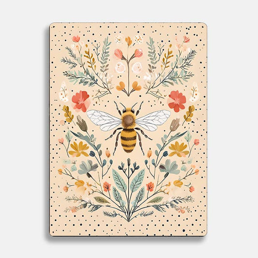 Bee Spots Flowers scandinavian folk | Metal Sign Plaque