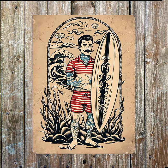 Tattoo Style Illustration Nautical Metal Sign Plaque
