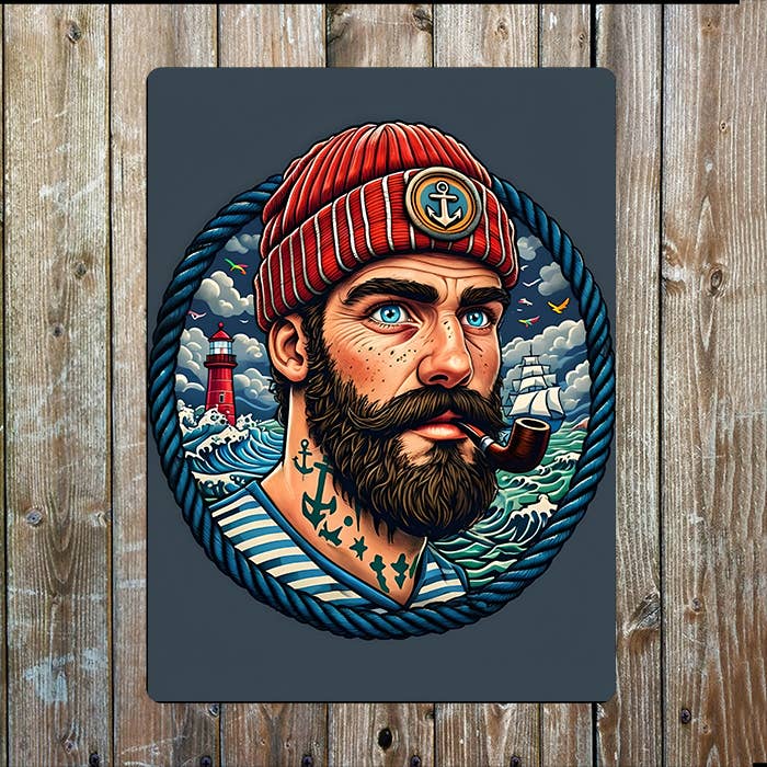 Illustration Of Rugged Sailor Nautical | Metal Sign Plaque