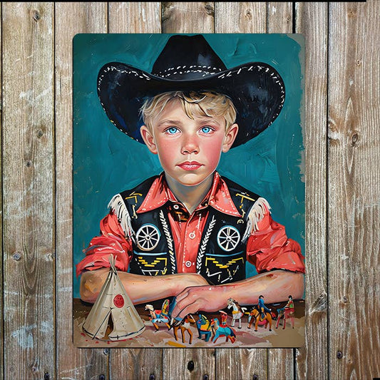 Boy in Cowboy Hat Western | Metal Sign Plaque