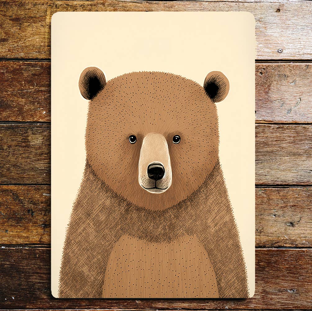Brown Bear Portrait Cute Minimalistic | Metal Sign Plaque