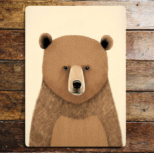 Brown Bear Portrait Cute Minimalistic | Metal Sign Plaque