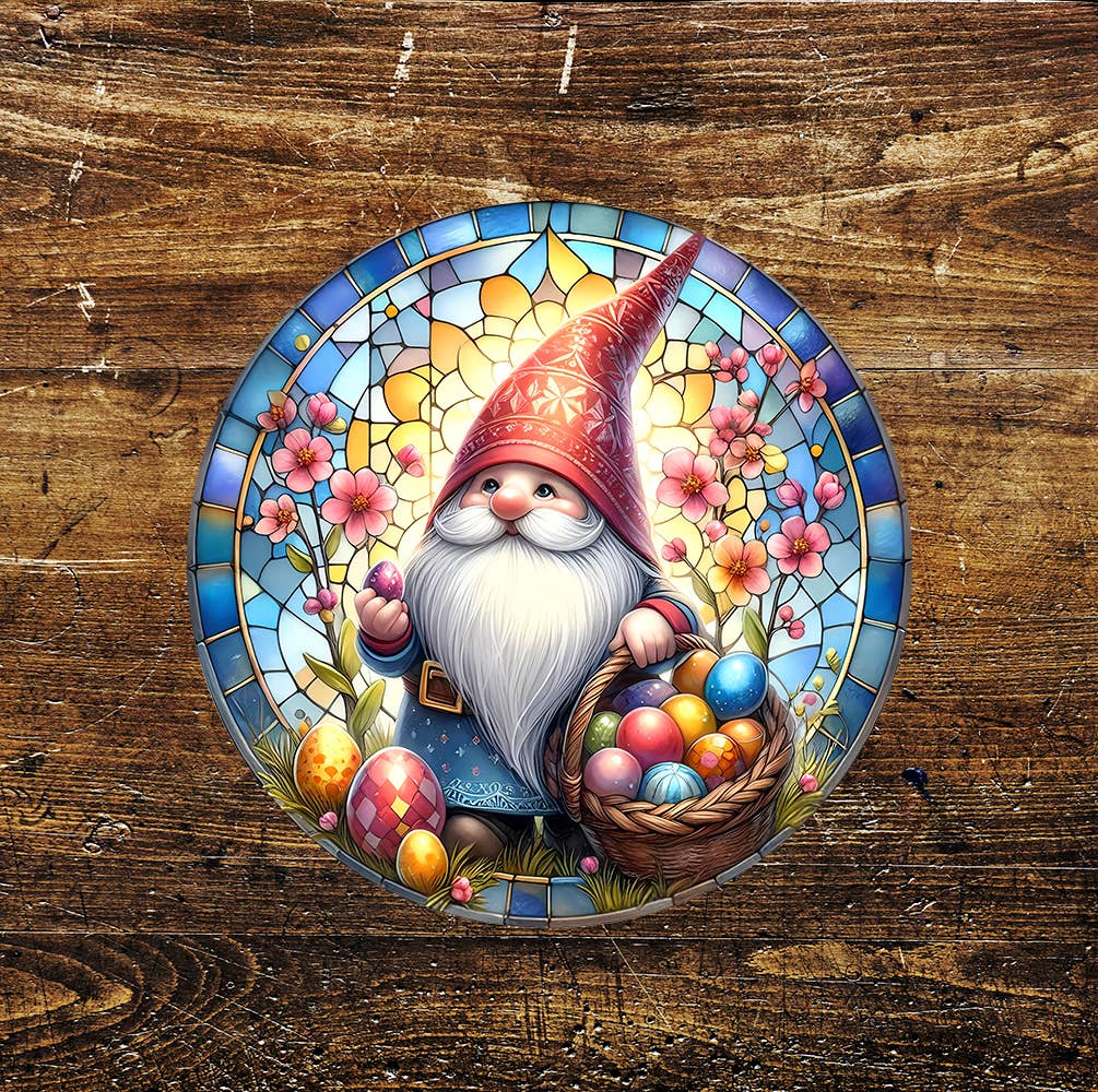 Easter Egg Gonk Stained Glass affect Circle Metal Sign 2