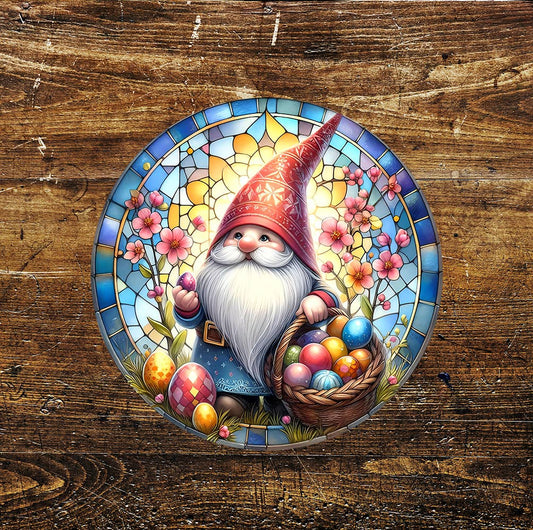 Easter Egg Gonk Stained Glass affect Circle Metal Sign 2