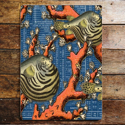 Fugu Fish Sea Life Orange Coral | Metal Sign Plaque