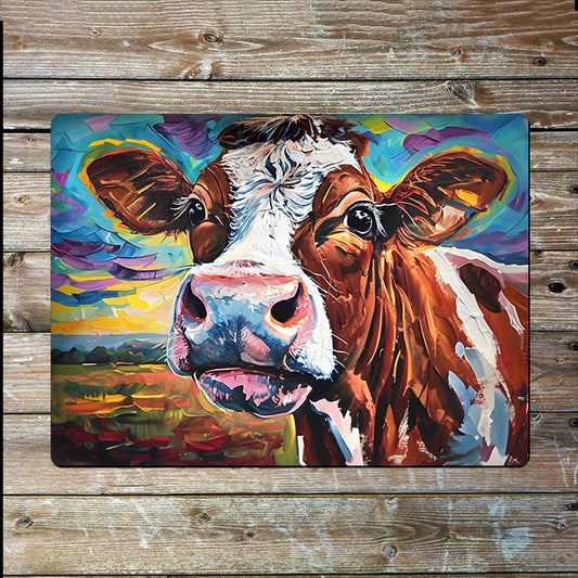 Vibrant Expressionist Painting of a Cow | Metal Sign Plaque
