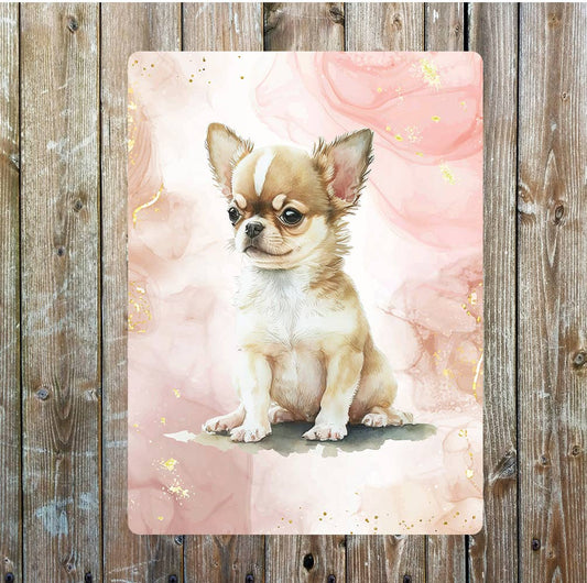 Cute Sitting Chihuahua Dog Portrait | Metal Sign Plaque