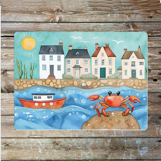 Coastal Harbor Crab Boat Sea Nautical | Metal Sign Plaque