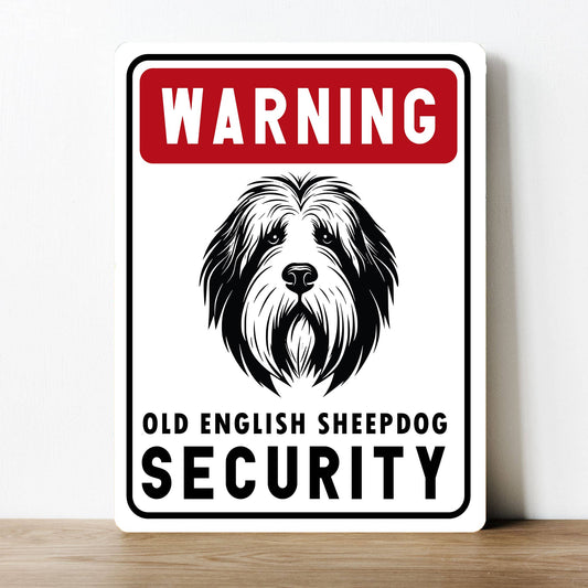 Old English Sheepdog Security Warning Dog | Metal Wall Sign