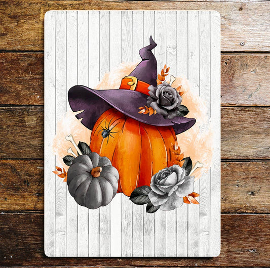 Witch Pumpkin Halloween Art | Metal Sign Plaque