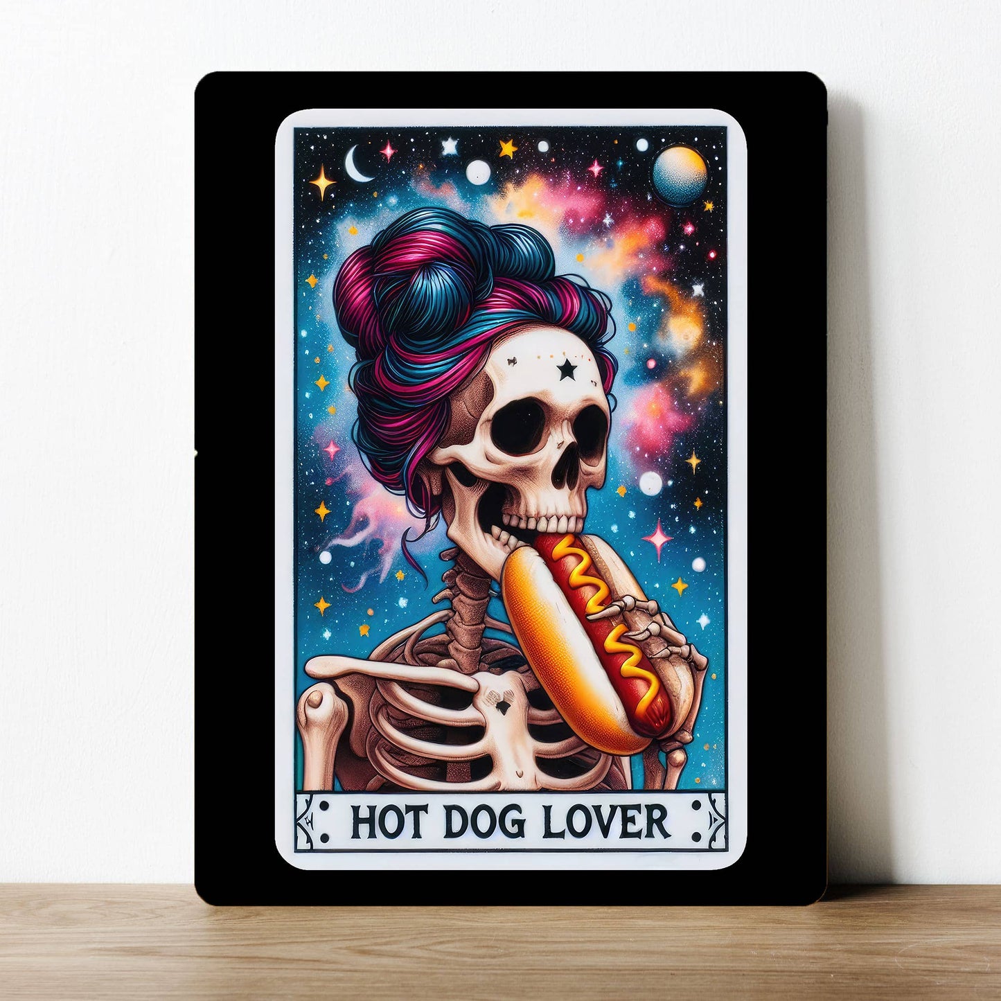 Tarot Card Hotdog Lover Skull Metal Sign Plaque