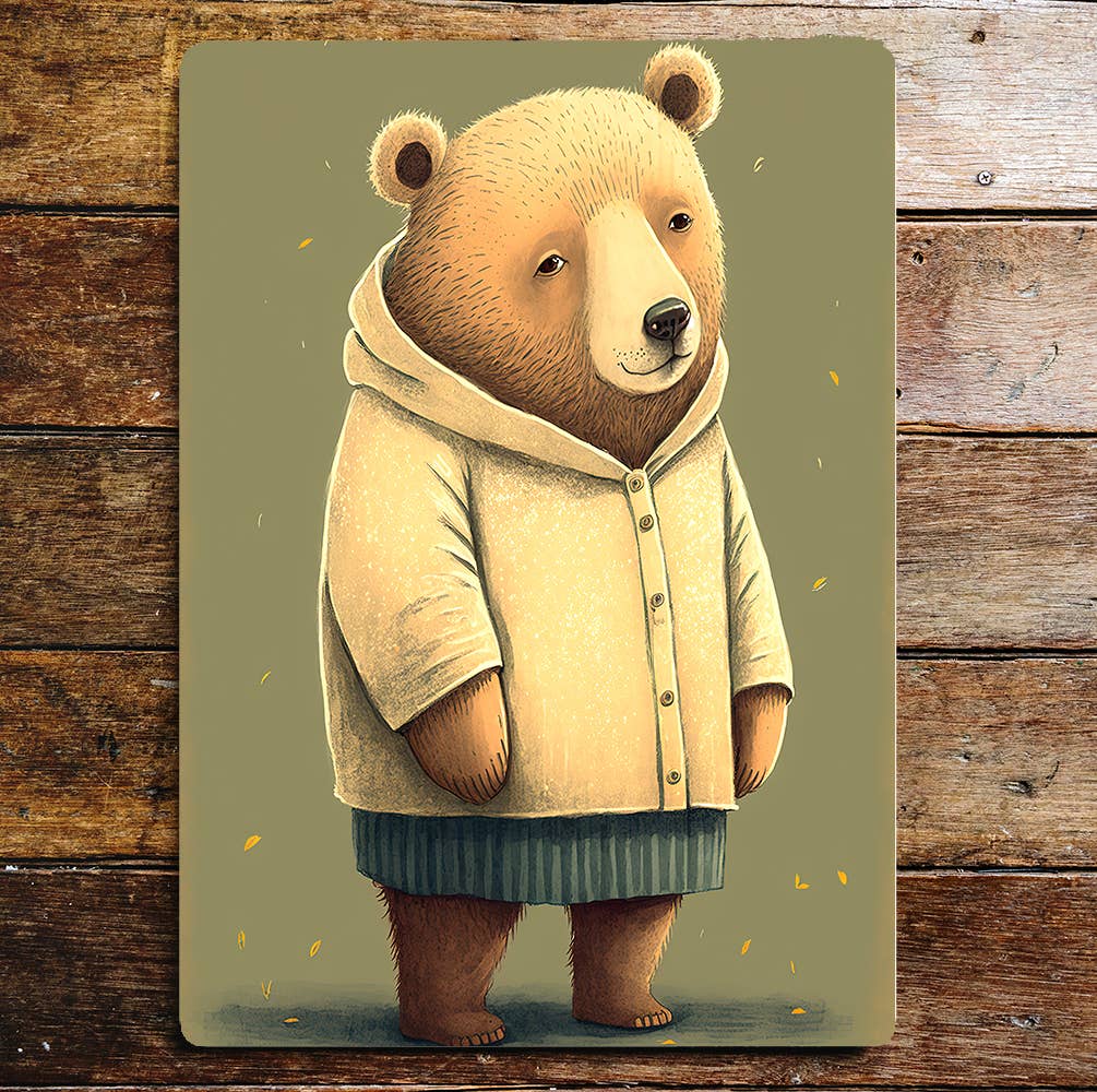 Cute Happy Bear Portrait Coat And Jumper | Metal Sign Plaque