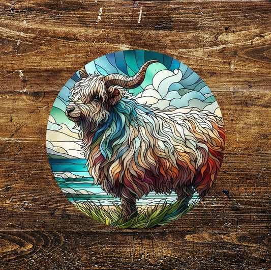 Ram Blue Stained Glass Affect Circle Metal Sign