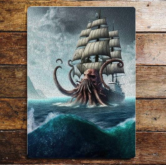 Kraken Ship Ocean | Metal Sign Plaque
