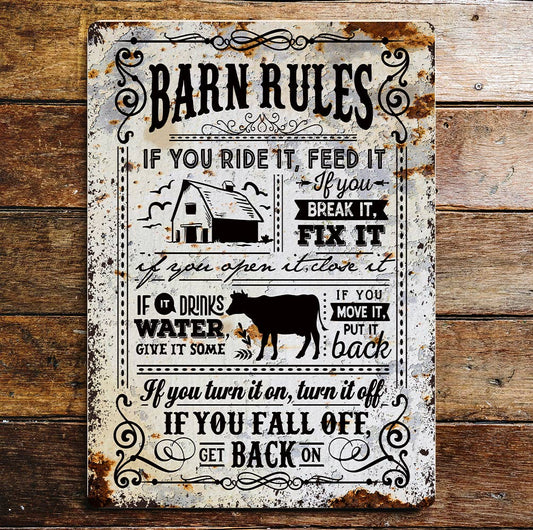 barn Rules Farmhouse | Metal Sign Plaque