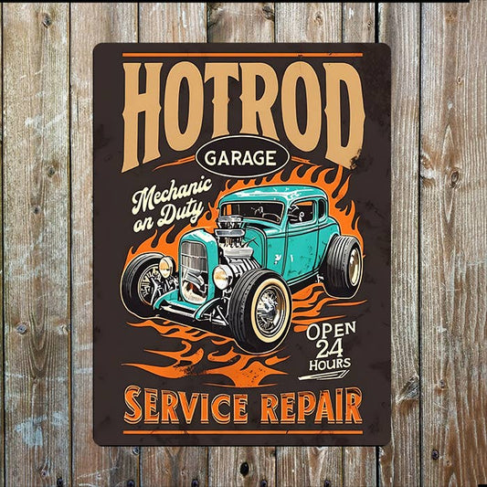 Hotrod Garage Retro | Father's Day | Metal Sign Plaque
