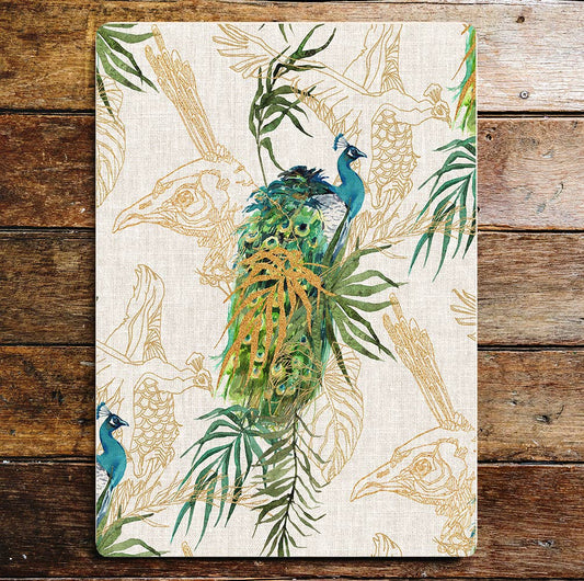 Peacock feather tropical leaves art Metal Sign Plaque