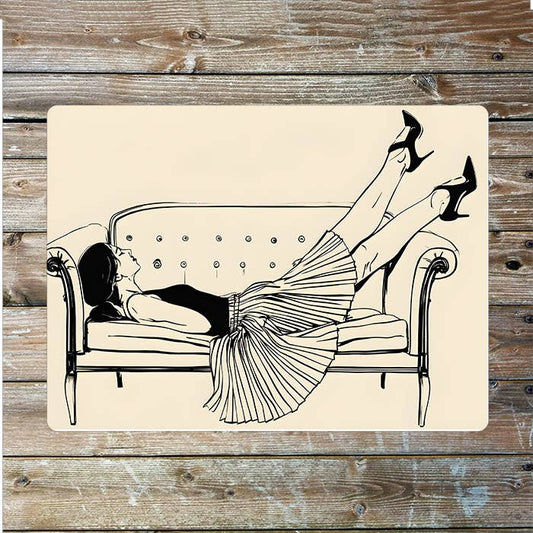 Line Drawing Of Woman Relaxing | Metal Sign Plaque 2