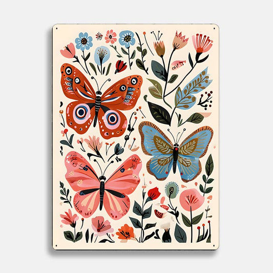 Butterfly scandinavian folk | Metal Sign Plaque