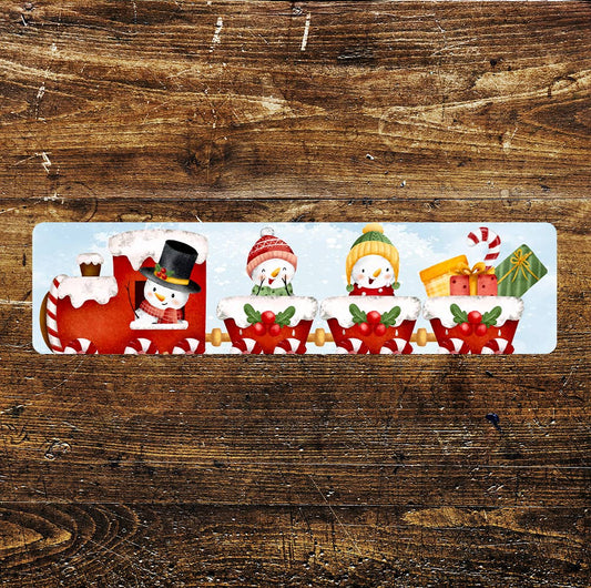 Christmas Train Santa Snowman Sign Metal Long Sign Plaque
