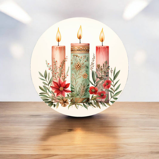 Festive Candles Christmas Decoration Circle Metal Sign