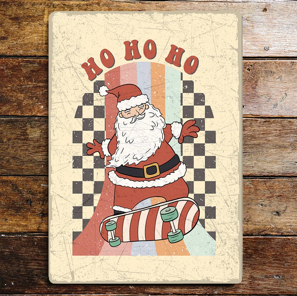 ho ho ho skateboard Christmas | Metal Wall Sign Plaque
