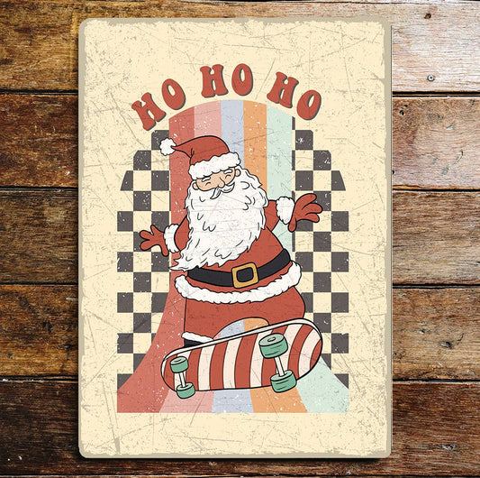 ho ho ho skateboard Christmas | Metal Wall Sign Plaque