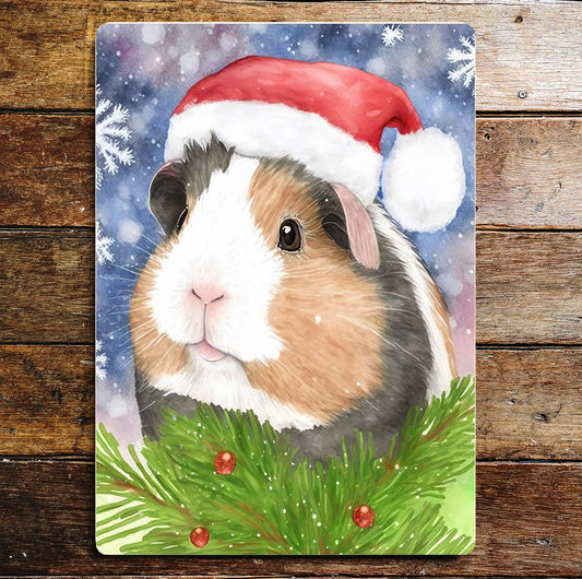 Guinea Pig Christmas Art | Metal Sign Plaque