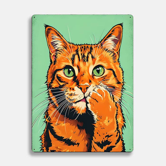 Pop Art Cat Cover Nose Bathroom | Metal Sign Plaque