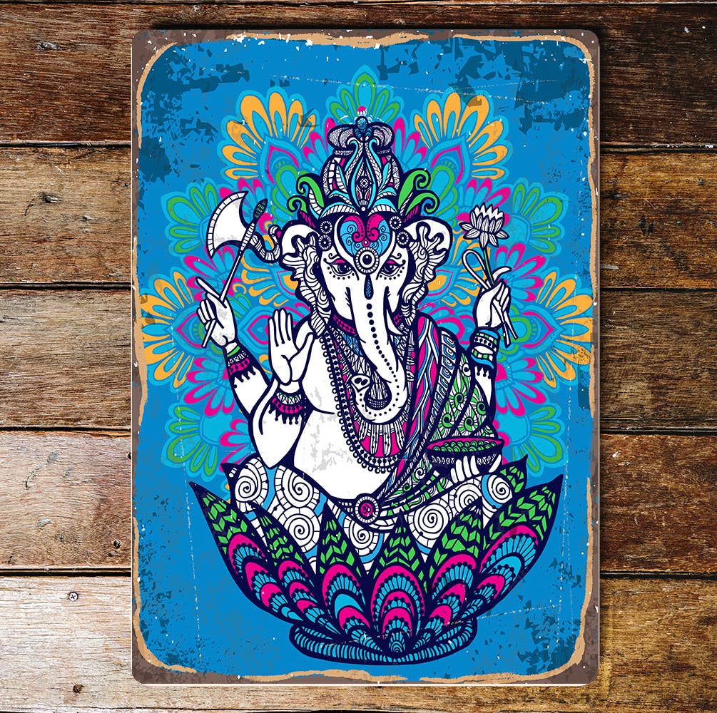 Ganesha Elephant Ornate Mandela | Metal Wall Sign Plaque
