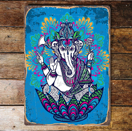 Ganesha Elephant Ornate Mandela | Metal Wall Sign Plaque
