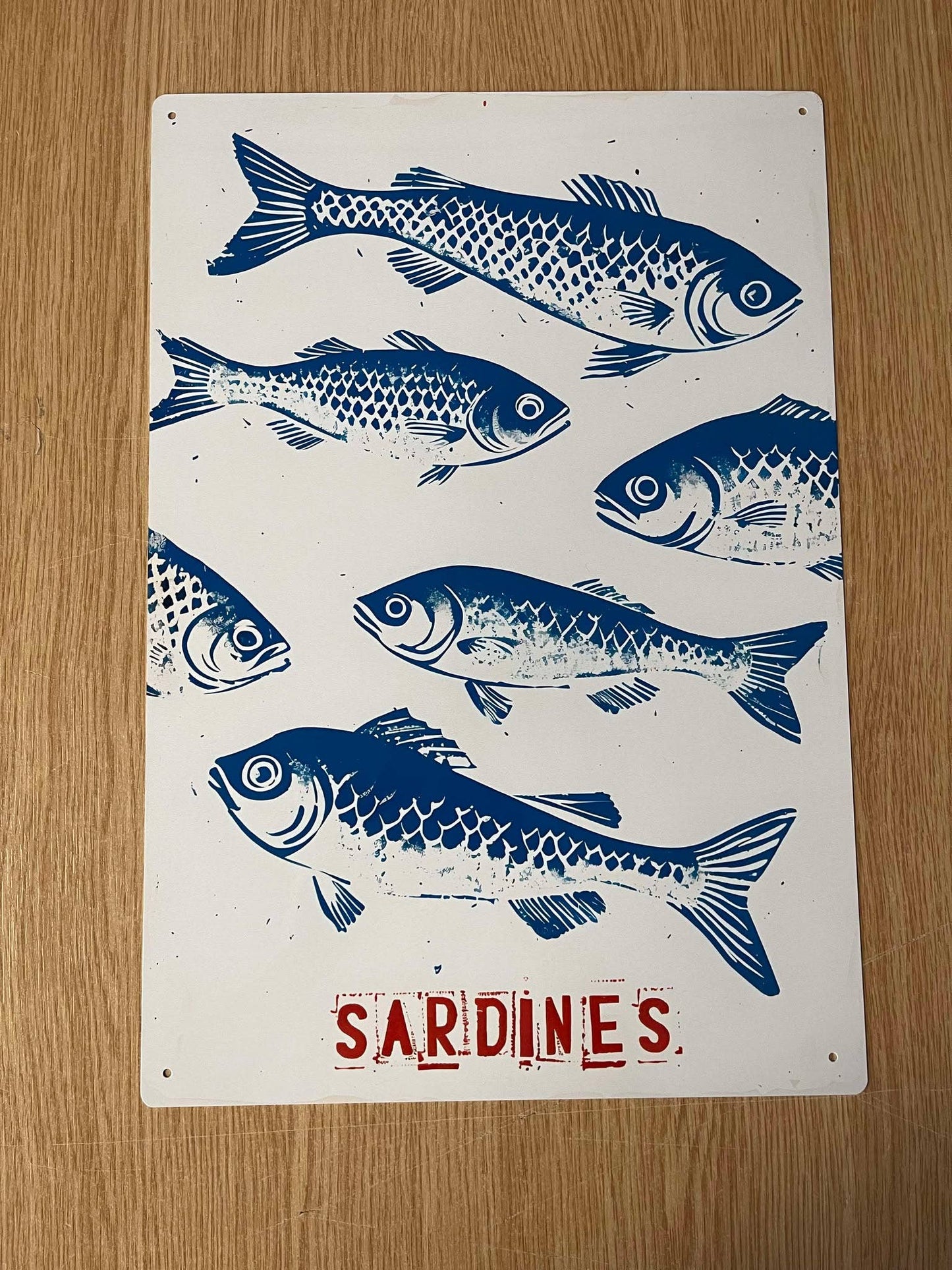 Vintage Stamp Illustration of Sardines | Metal Sign Plaque