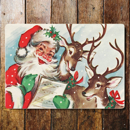 Santa Reindeers Music Sheet Christmas Metal Wall Sign